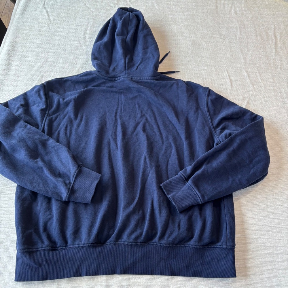 HM Divided Navy Blue Smile Embroidered Hoodie Sweatshirt Womens Medium - Picture 3 of 10
